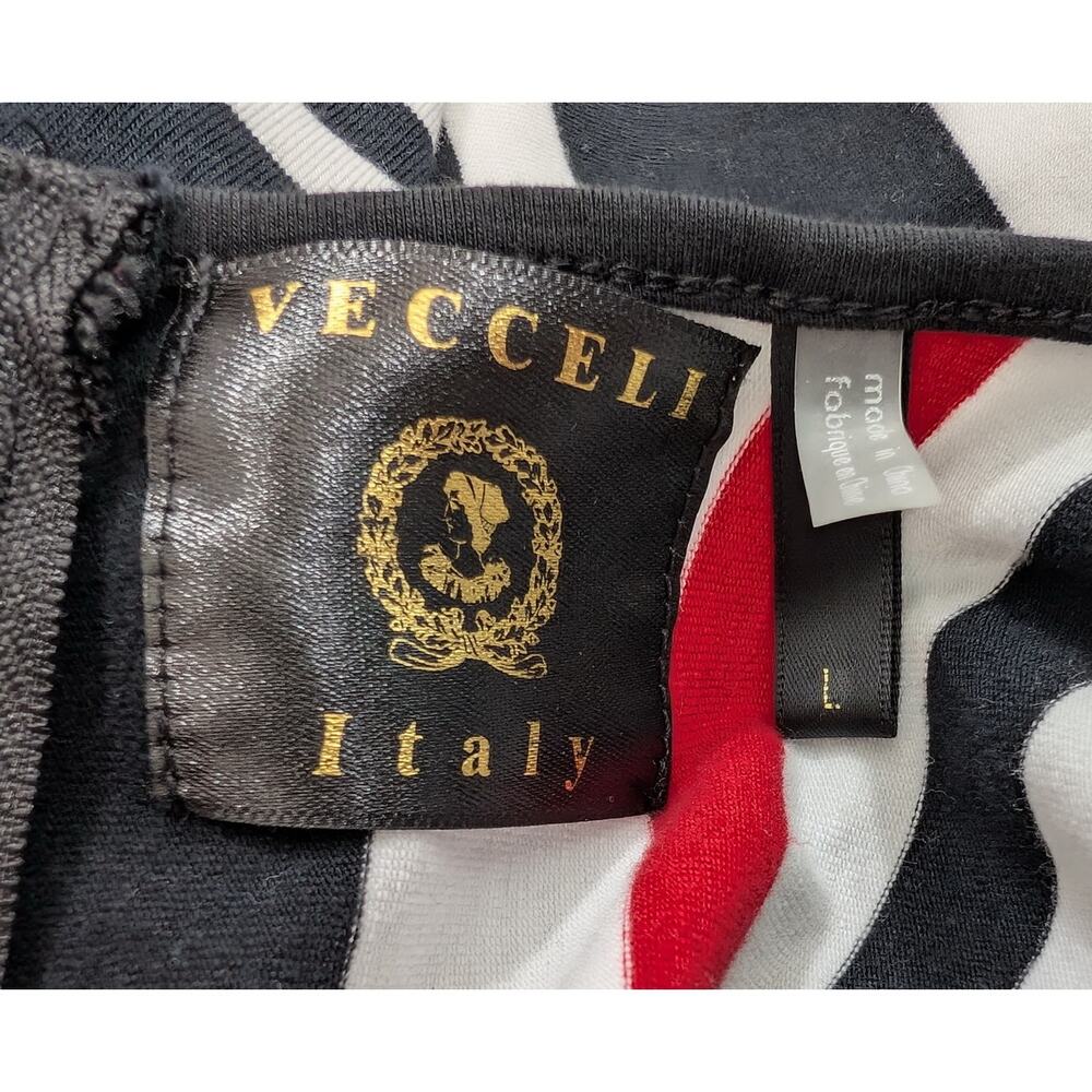 Vecceli Italy Top White Black Red Stripe Short Sleeve Misses Size L - Picture 4 of 5